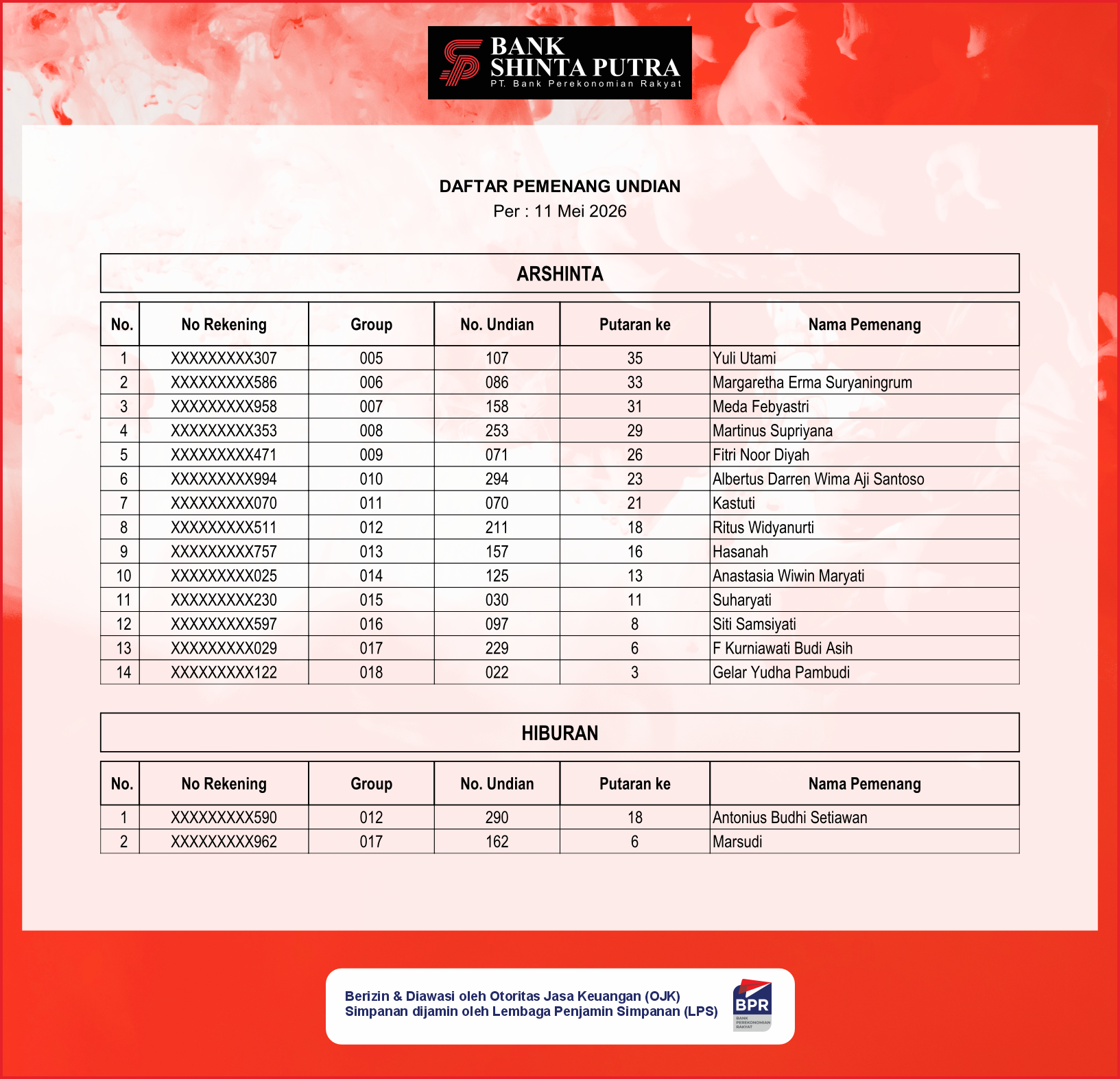 Undian Tabungan Arshinta Mei 2026